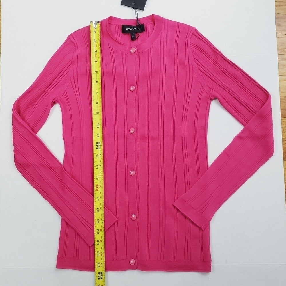NWT St. John Super Fine Wool & Silk Ribbed Cardigan Flamingo - Picture 6 of 10